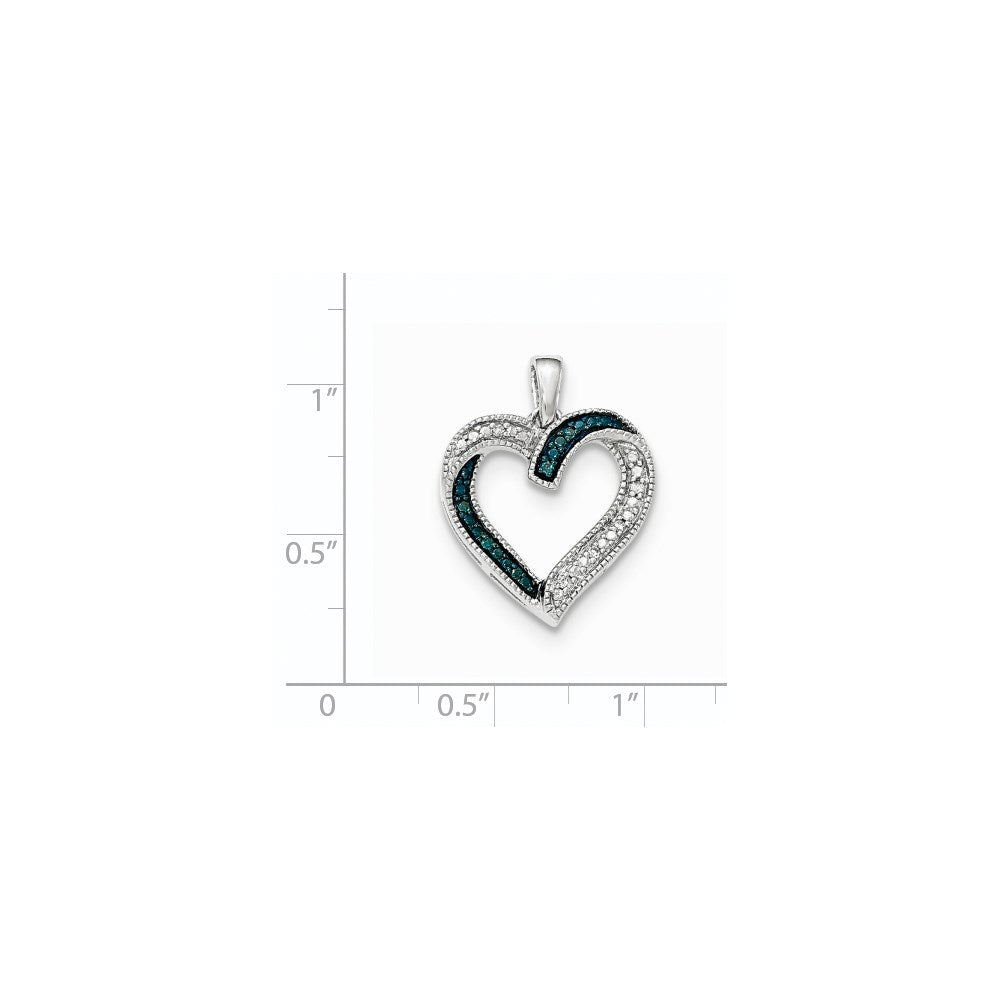 14K Weißgold Anhänger Herz mit blauen und weißen Diamanten