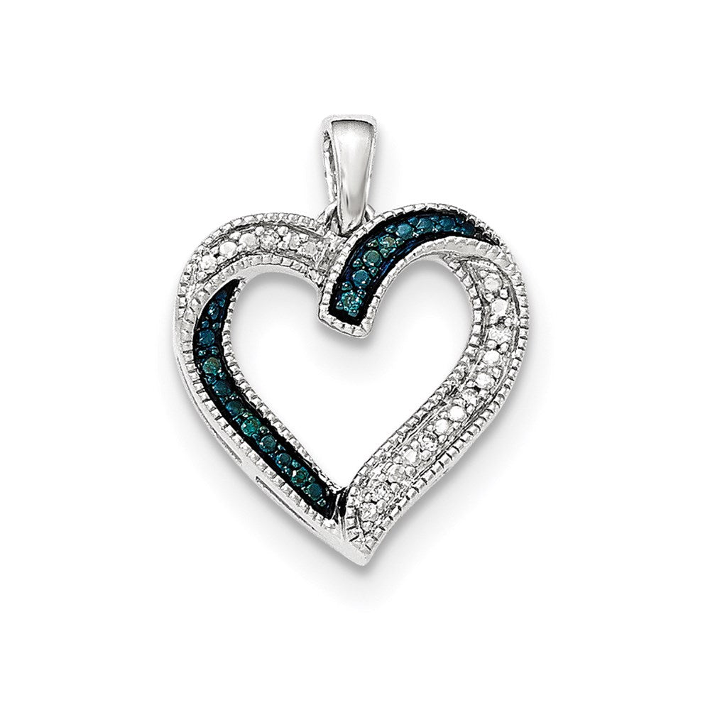 14K Weißgold Anhänger Herz mit blauen und weißen Diamanten