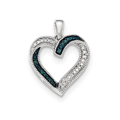 14K Weißgold Anhänger Herz mit blauen und weißen Diamanten