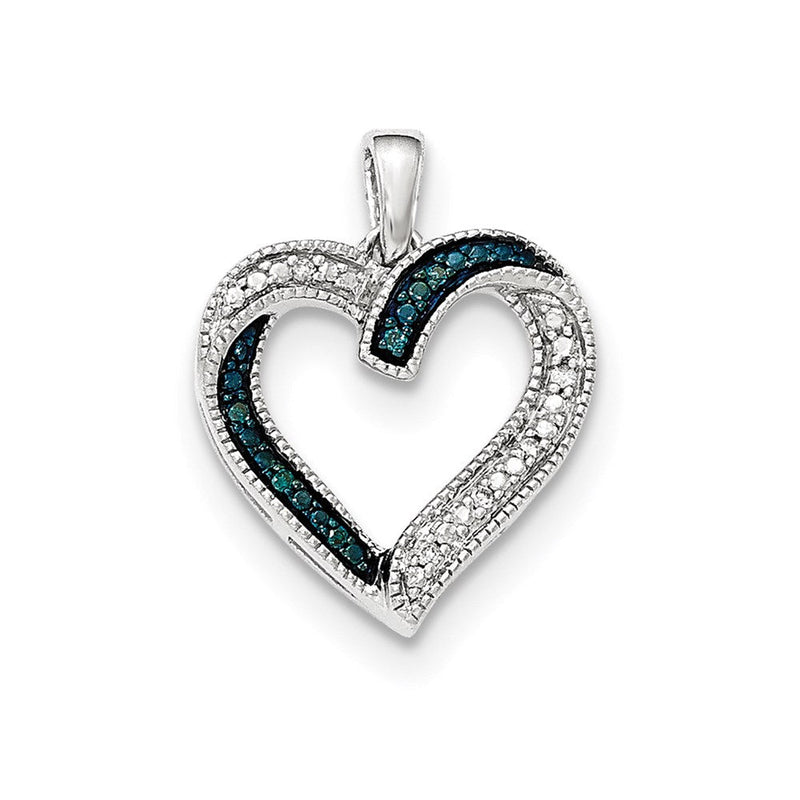 14K Weißgold Anhänger Herz mit blauen und weißen Diamanten