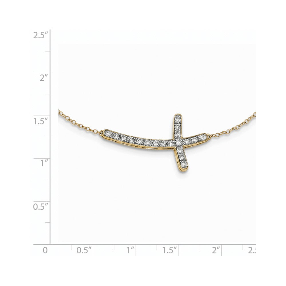 14K Gelbgold Echt Diamant Seitlich Kreuz 18 Zoll Halskette