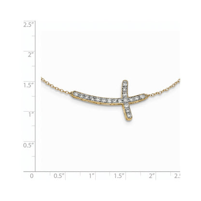 14K Gelbgold Echt Diamant Seitlich Kreuz 18 Zoll Halskette