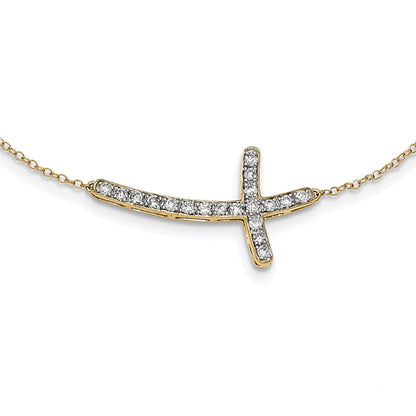 14K Gelbgold Echt Diamant Seitlich Kreuz 18 Zoll Halskette