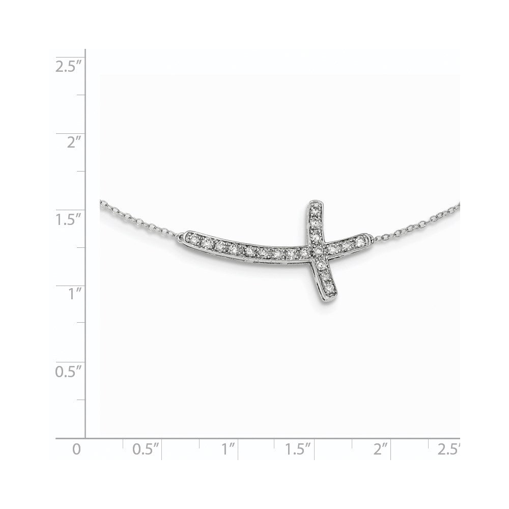 14K Weißgold Echt Diamant Seitlich Kreuz 18 Zoll Halskette
