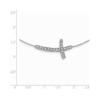 14K Weißgold Echt Diamant Seitlich Kreuz 18 Zoll Halskette