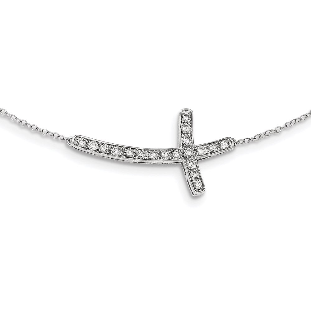 14K Weißgold Echt Diamant Seitlich Kreuz 18 Zoll Halskette