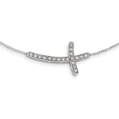 14K Weißgold Echt Diamant Seitlich Kreuz 18 Zoll Halskette