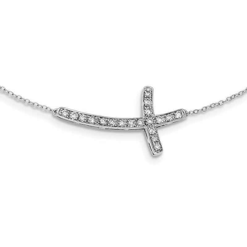 14K Weißgold Echt Diamant Seitlich Kreuz 18 Zoll Halskette