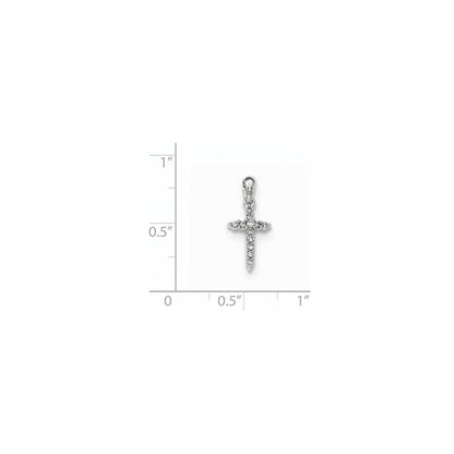 14K Weißgold Poliertes Echtes Diamant-Kreuz-Anhänger