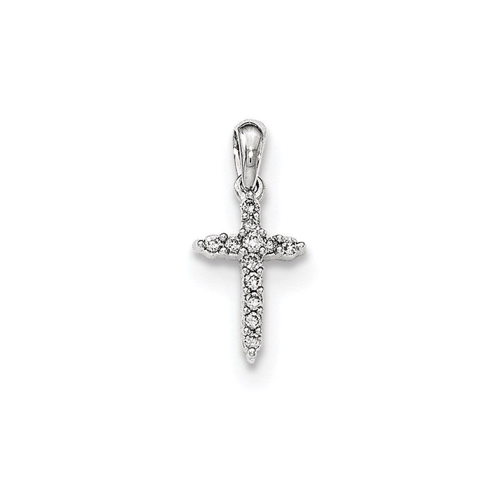 14K Weißgold Poliertes Echtes Diamant-Kreuz-Anhänger