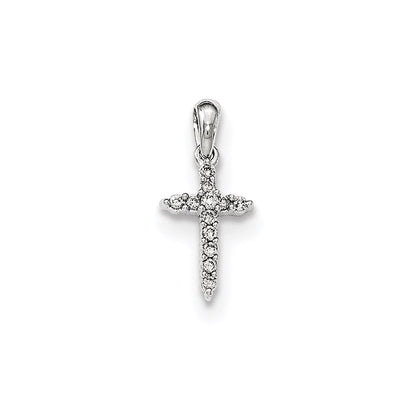 14K Weißgold Poliertes Echtes Diamant-Kreuz-Anhänger