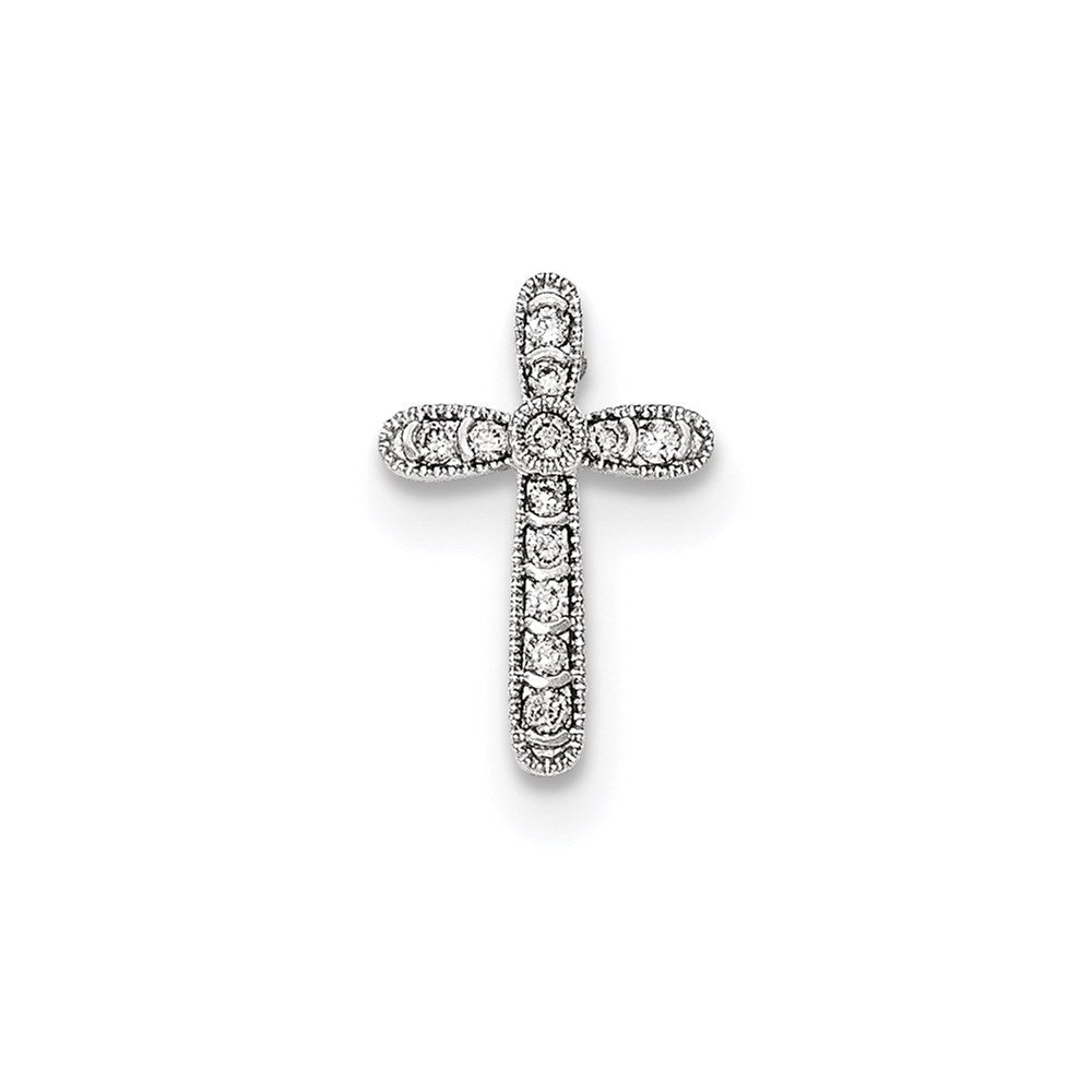 14K Weißgold Polierter Kreuz-Gleitanhänger mit echtem Diamant
