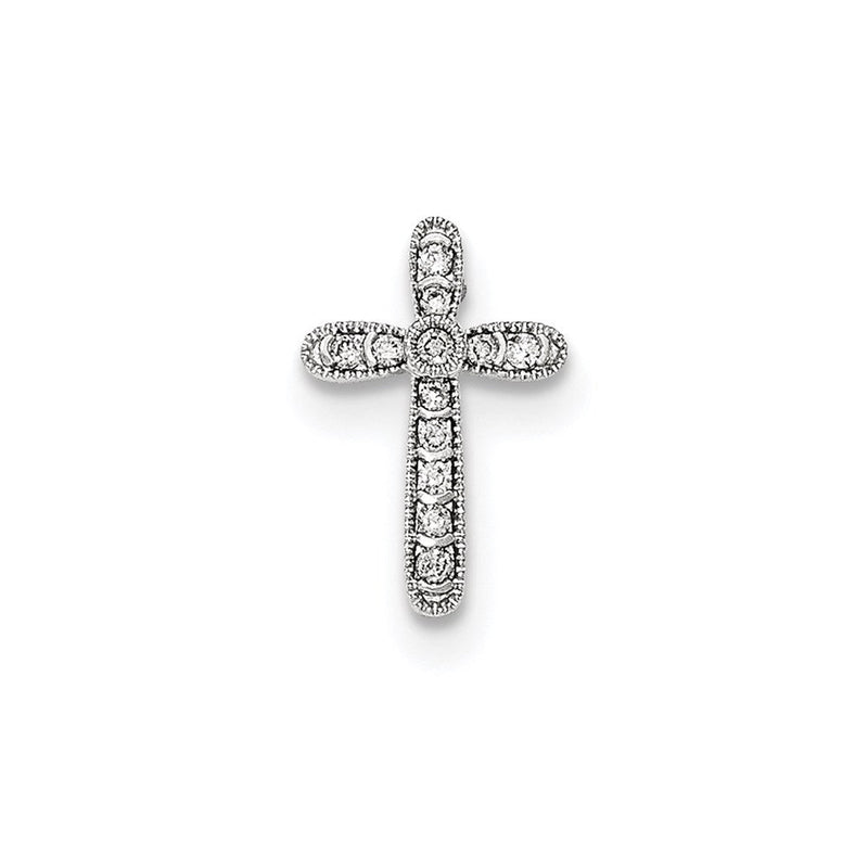 14K Weißgold Polierter Kreuz-Gleitanhänger mit echtem Diamant