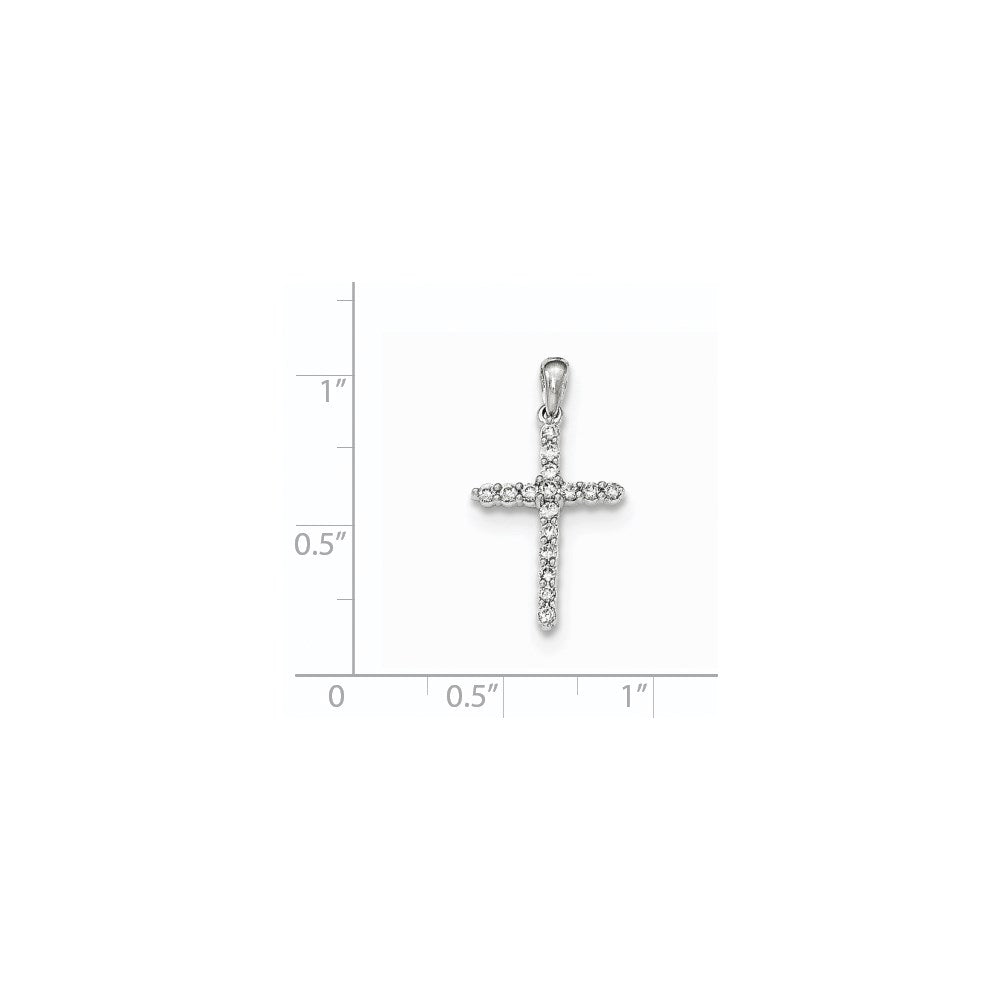 14K Weißgold Polierter Echter Diamant Kreuz-Anhänger