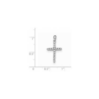 14K Weißgold Polierter Echter Diamant Kreuz-Anhänger