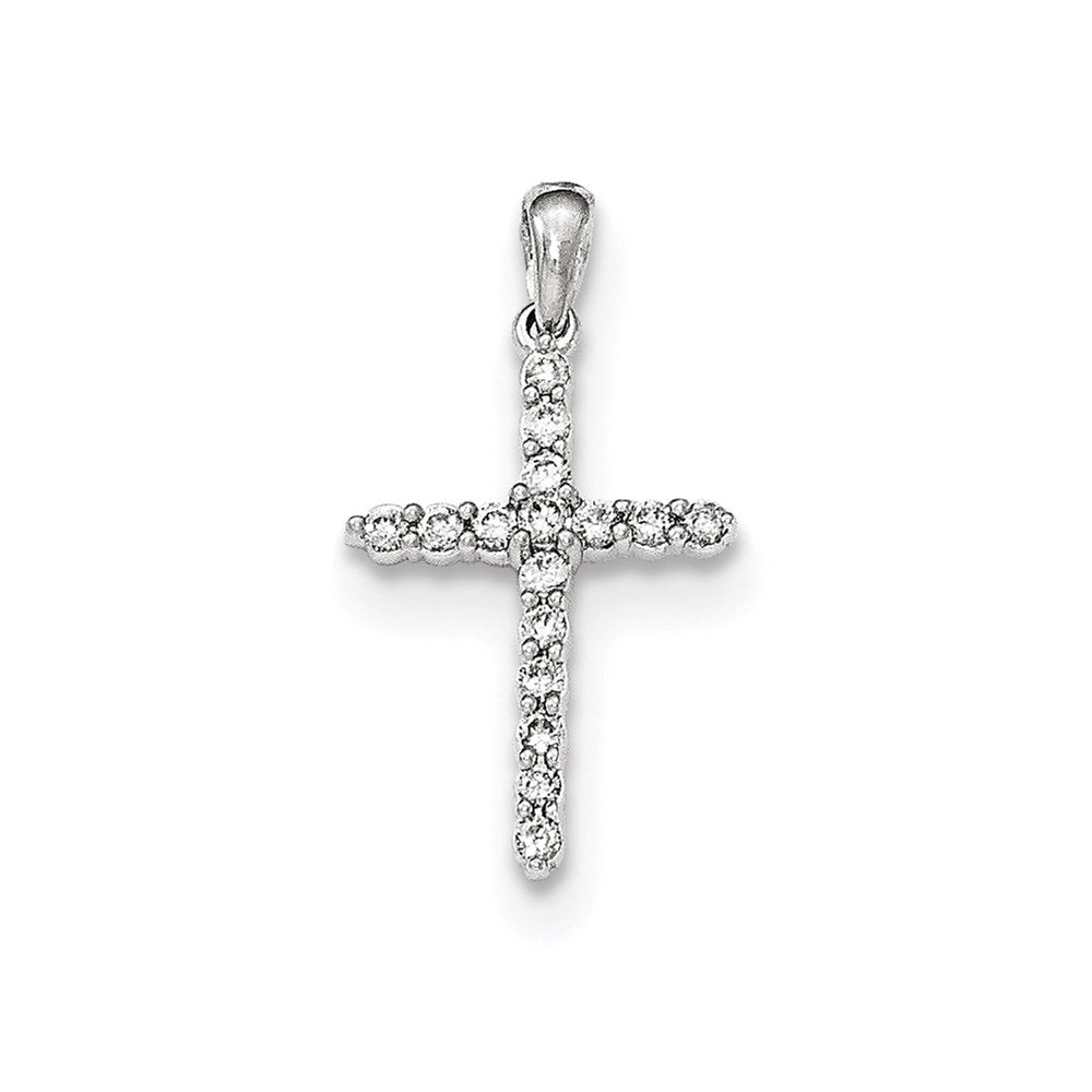 14K Weißgold Polierter Echter Diamant Kreuz-Anhänger