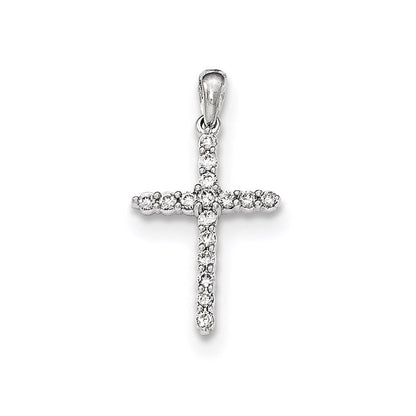 14K Weißgold Polierter Echter Diamant Kreuz-Anhänger