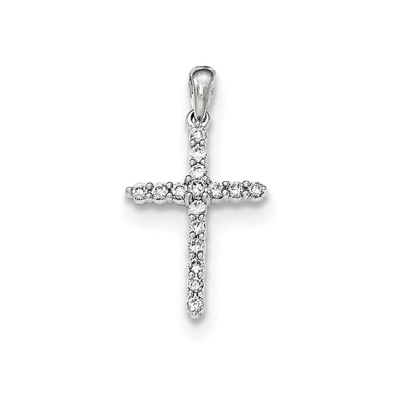 14K Weißgold Polierter Echter Diamant Kreuz-Anhänger