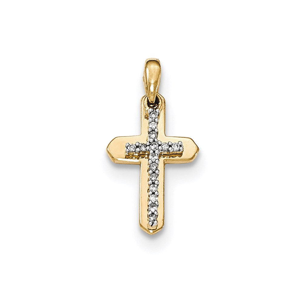 14K Gelbgold Anhänger mit echtem Diamant-Kreuz