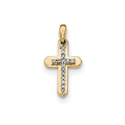 14K Gelbgold Anhänger mit echtem Diamant-Kreuz
