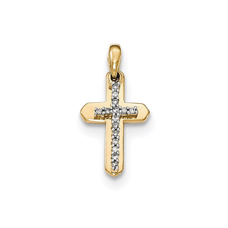 14K Gelbgold Anhänger mit echtem Diamant-Kreuz