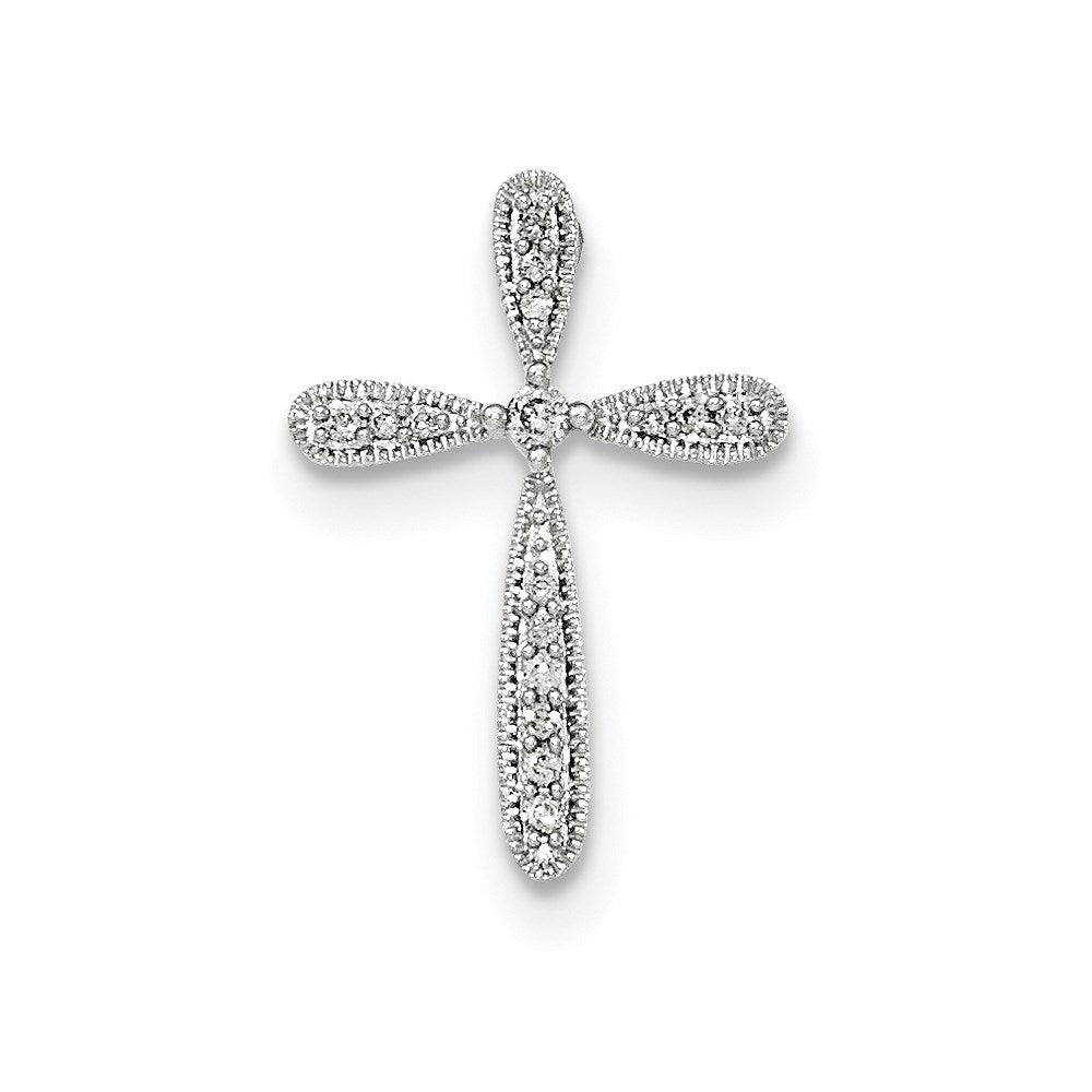 Polierter Diamant-Kreuz-Kettengleitanhänger aus 14K Weißgold