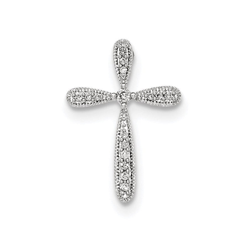 Polierter Diamant-Kreuz-Kettengleitanhänger aus 14K Weißgold