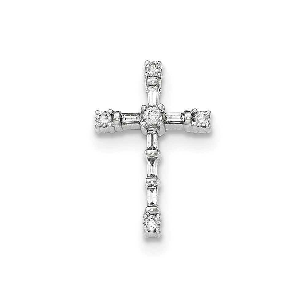 14K Weißgold Echter Diamant Kreuz-Kettengleitanhänger
