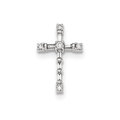 14K Weißgold Echter Diamant Kreuz-Kettengleitanhänger