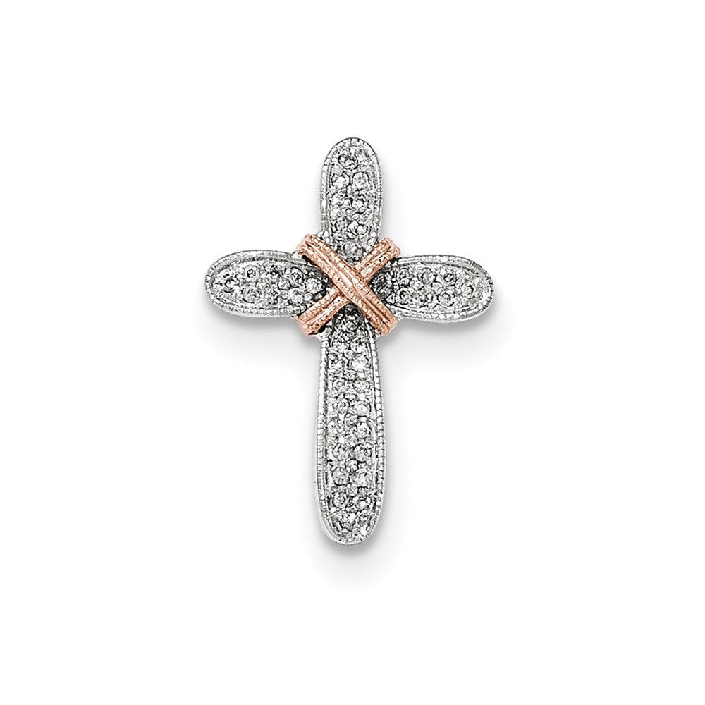 14K Weißgold mit Rosévergoldung Echter-Diamant-Kreuzanhänger