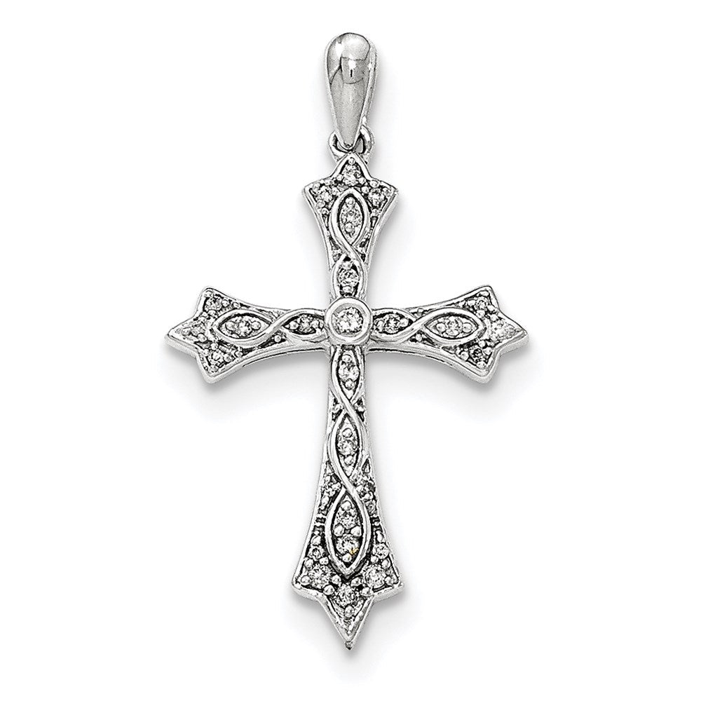 14K Weißgold Anhänger Kreuz mit echten Diamanten