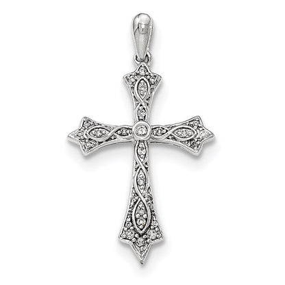 14K Weißgold Anhänger Kreuz mit echten Diamanten