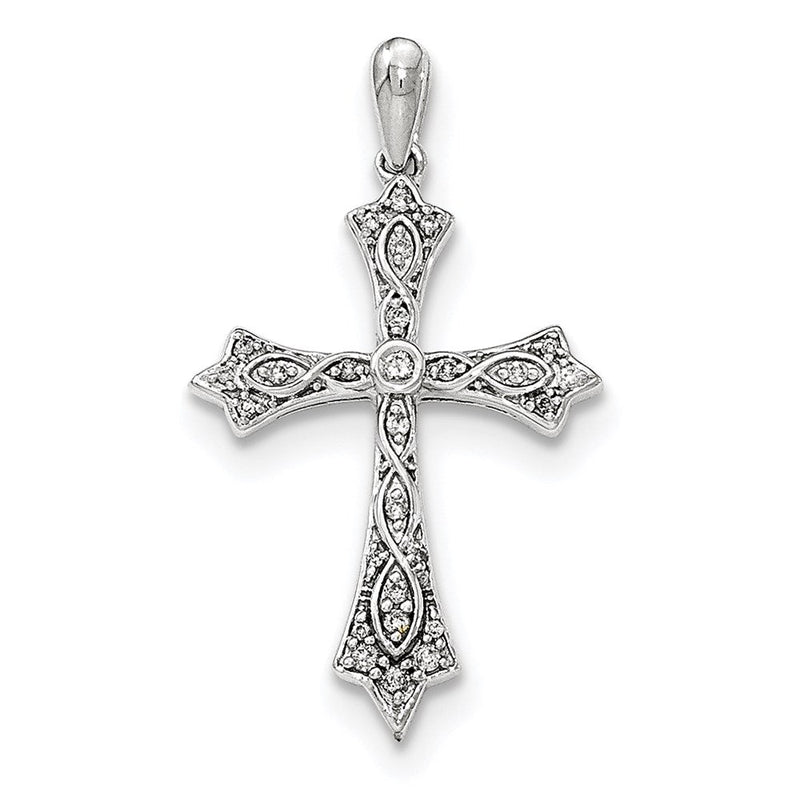 14K Weißgold Anhänger Kreuz mit echten Diamanten