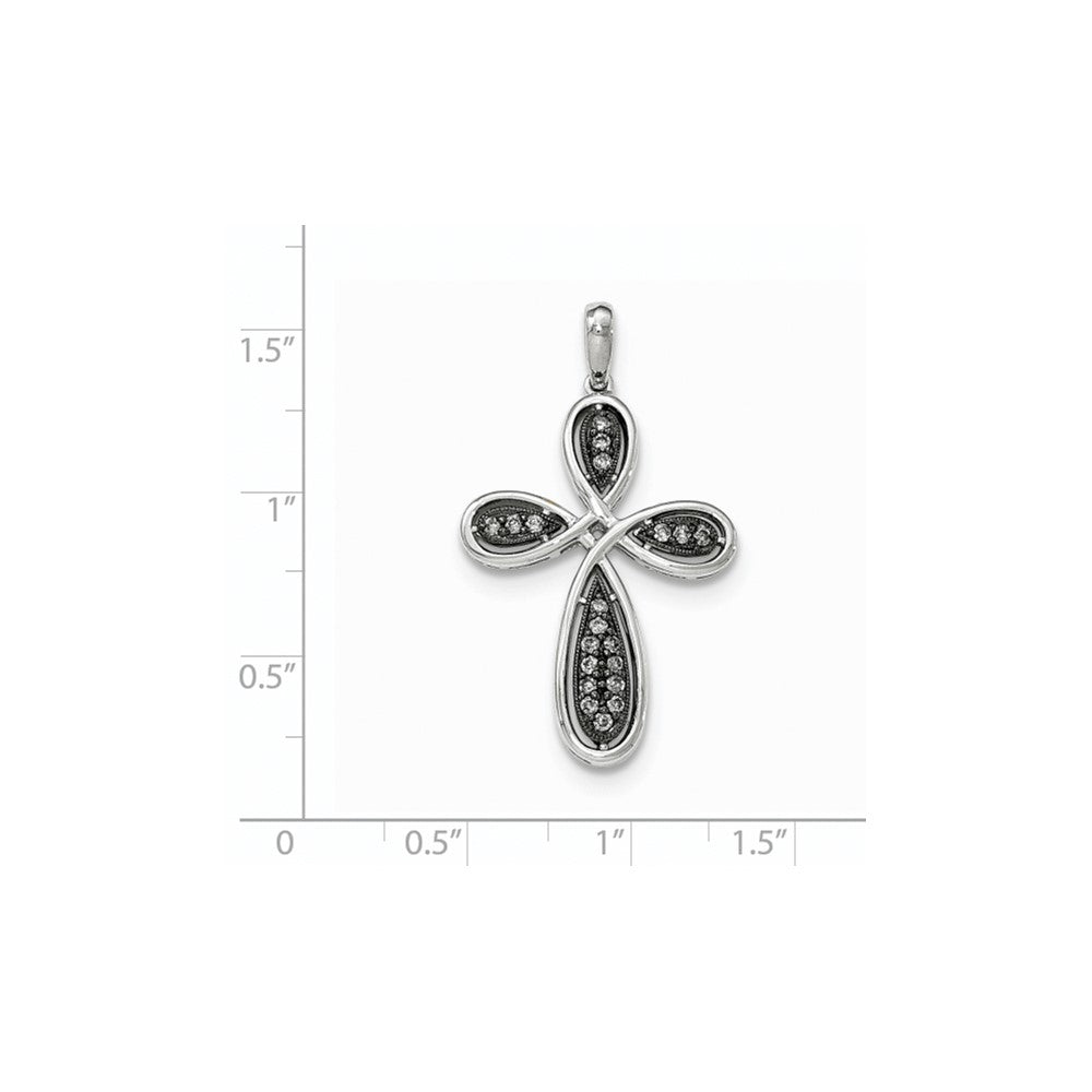 14K Weißgold Kreuzanhänger mit Schwarzrhodinierung, poliert, mit echtem Diamant