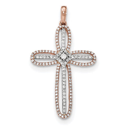 Kreuz-Anhänger aus 14K Weiß- und Roségold mit echten Diamanten