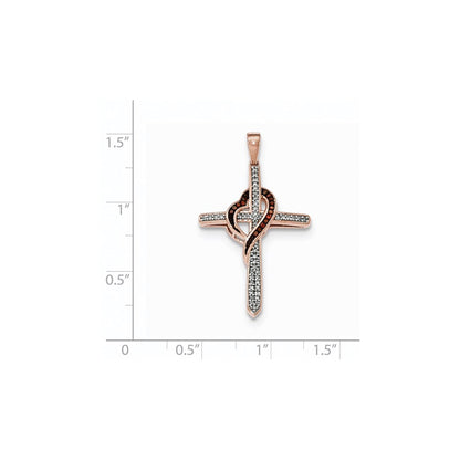 14K Roségold Kreuz-Herz-Anhänger mit roten und weißen echten Diamanten