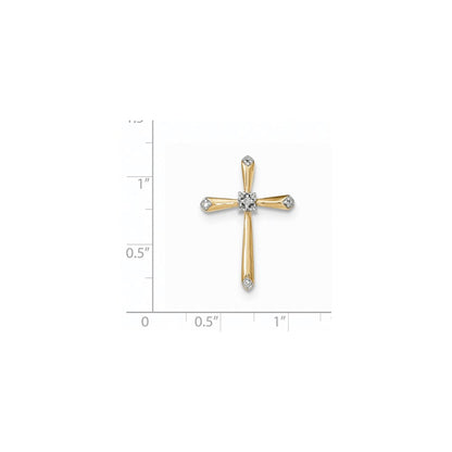 14K Gelbgold Kreuzanhänger mit echtem Diamant und Rhodium-Akzent