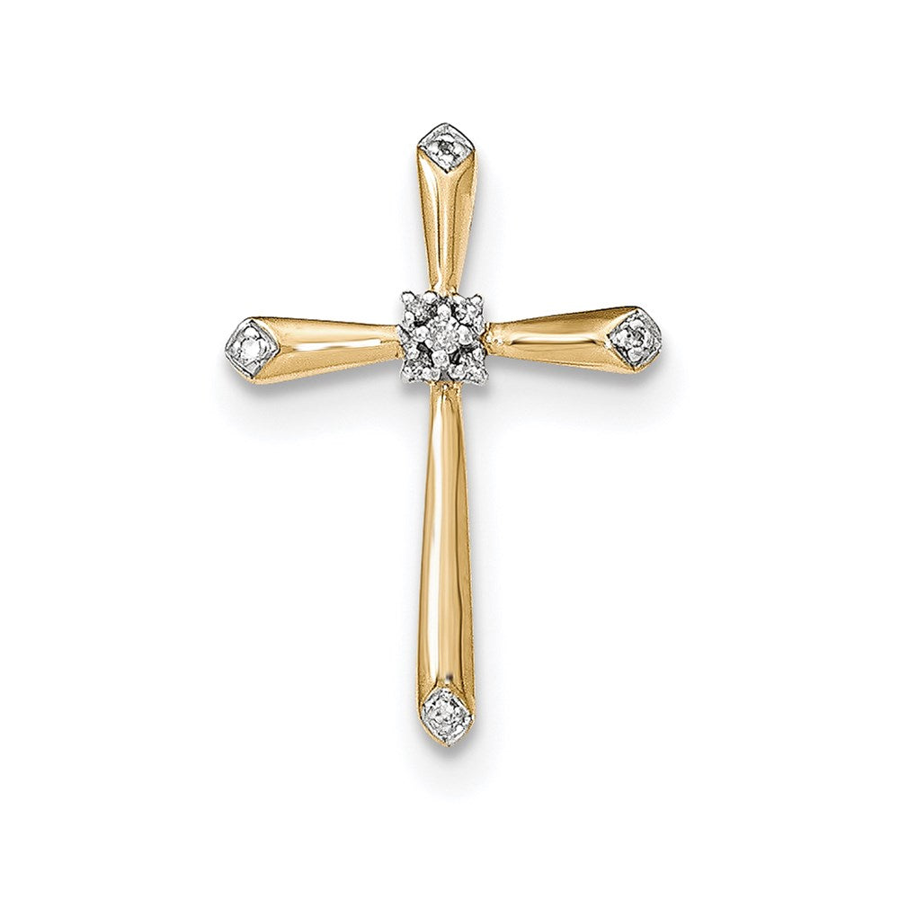 14K Gelbgold Kreuzanhänger mit echtem Diamant und Rhodium-Akzent