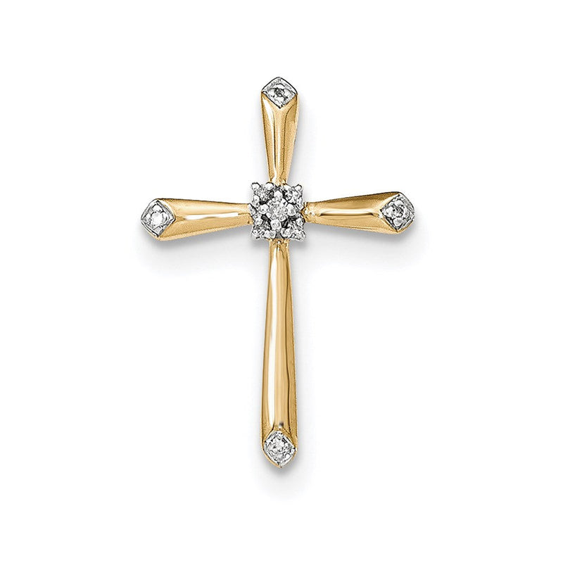 14K Gelbgold Kreuzanhänger mit echtem Diamant und Rhodium-Akzent