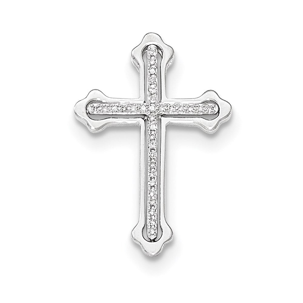 14K Weißgold Polierter Kreuz-Ketten-Gleitanhänger mit echtem Diamant