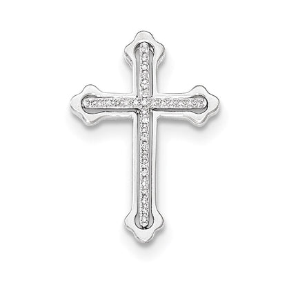14K Weißgold Polierter Kreuz-Ketten-Gleitanhänger mit echtem Diamant