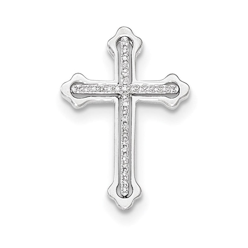 14K Weißgold Polierter Kreuz-Ketten-Gleitanhänger mit echtem Diamant