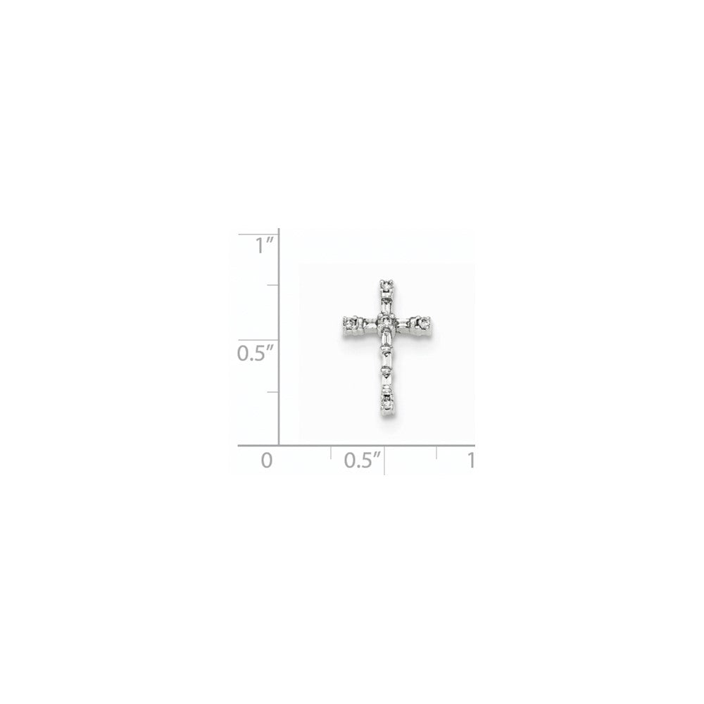 14K Weißgold Polierter Echter Diamant Kleiner Kreuz-Ketten-Gleitanhänger