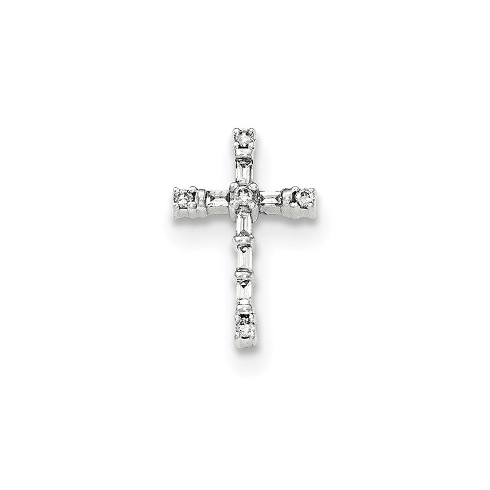 14K Weißgold Polierter Echter Diamant Kleiner Kreuz-Ketten-Gleitanhänger