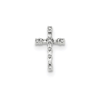 14K Weißgold Polierter Echter Diamant Kleiner Kreuz-Ketten-Gleitanhänger