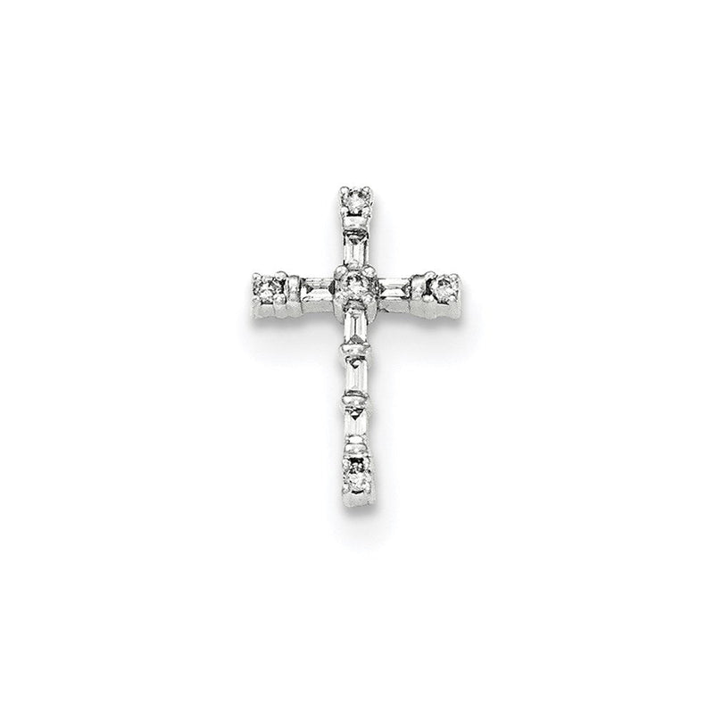 14K Weißgold Polierter Echter Diamant Kleiner Kreuz-Ketten-Gleitanhänger