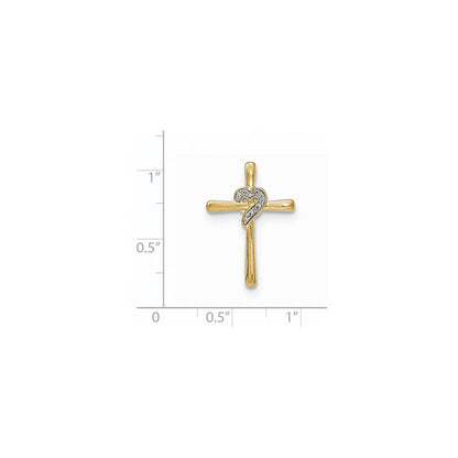 14K Gelbgold Echt Diamant Herz Kreuz Kette Anhänger