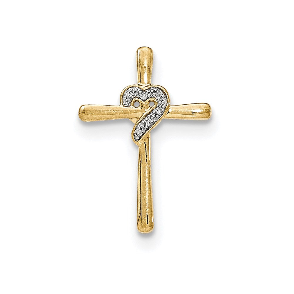 14K Gelbgold Echt Diamant Herz Kreuz Kette Anhänger