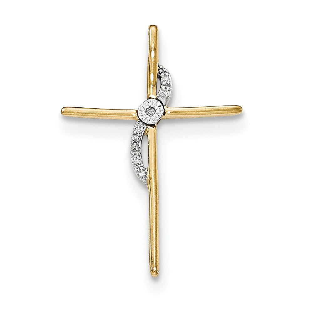 14K Gelbgold Echt Diamant Kreuz Kette Anhänger