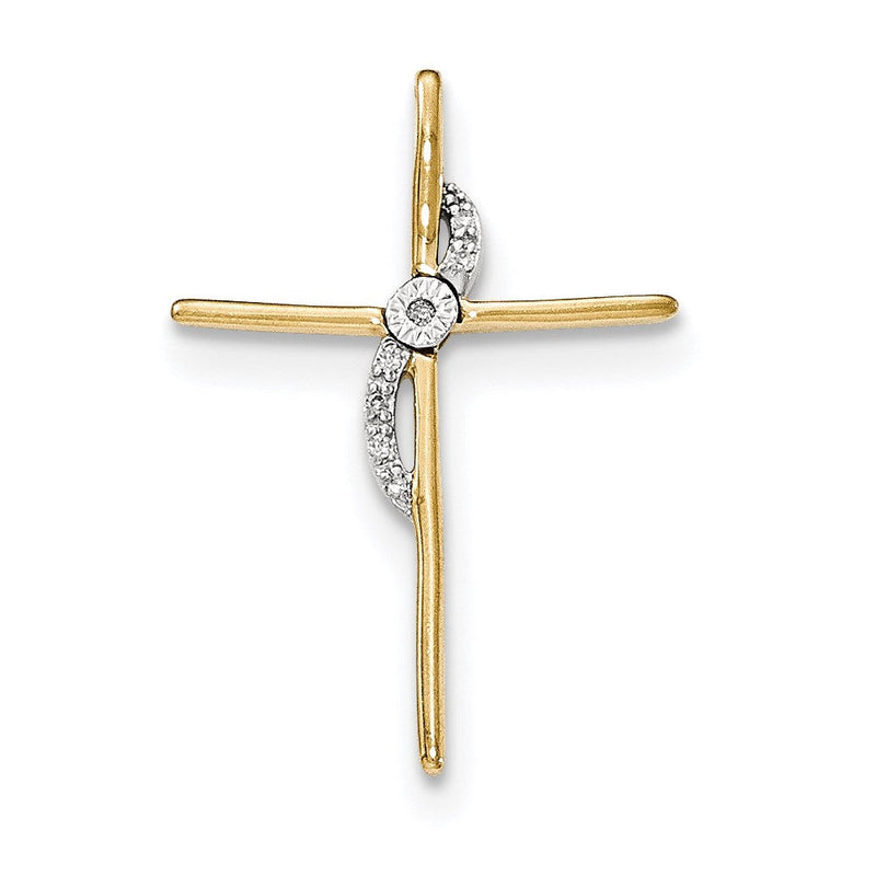 14K Gelbgold Echt Diamant Kreuz Kette Anhänger
